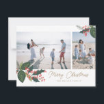 Carte de vacances plate avec collage de photo de B<br><div class="desc">Faites une déclaration festive et élégante cette saison des fêtes avec cette carte de vacances photo comportant un feuillage d'hiver dessiné à la main et des baies. Tout le texte est entièrement personnalisable et il est livré avec un motif assorti au dos pour un toucher supplémentaire spécial.</div>