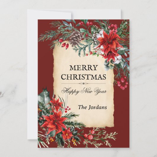 Carte de vacances plate avec fleurs de Noël classi (Devant)