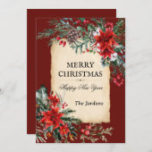 Carte de vacances plate avec fleurs de Noël classi (Devant / Derrière)