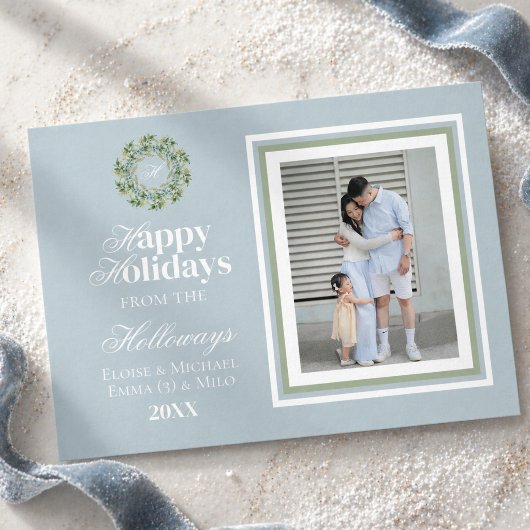 Carte de vacances plate avec monogramme en script