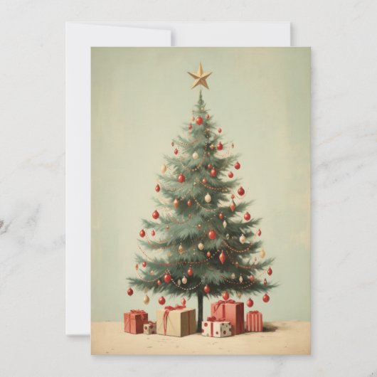 Carte de vacances plate avec un sapin de Noël vint (Devant)