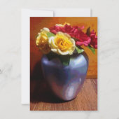 Carte de vacances plate avec vase de roses (Devant)