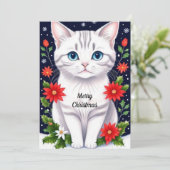 Carte de vacances plate de chaton blanc mignon (Debout devant)