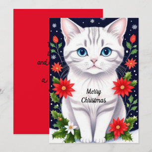 Carte de vacances plate de chaton blanc mignon