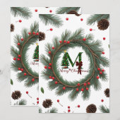 Carte de vacances plate de couronne de bois classi (Devant / Derrière)