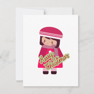 Carte de vacances plate de fille chibi mignonne