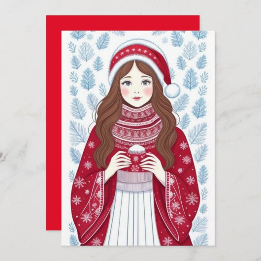 Carte de vacances plate de fille de Noël (Devant / Derrière)