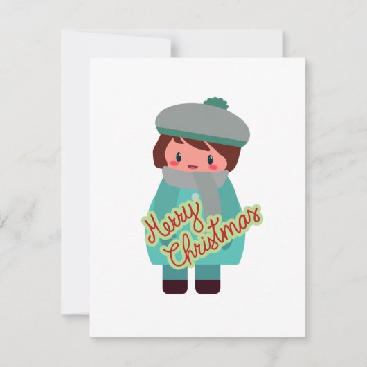 Carte de vacances plate de garçon chibi mignon (Devant)