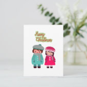 Carte de vacances plate de garçon et fille chibi m (Debout devant)