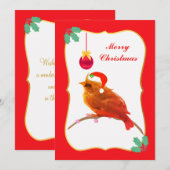 Carte de vacances plate de petit oiseau de Noël (Devant / Derrière)