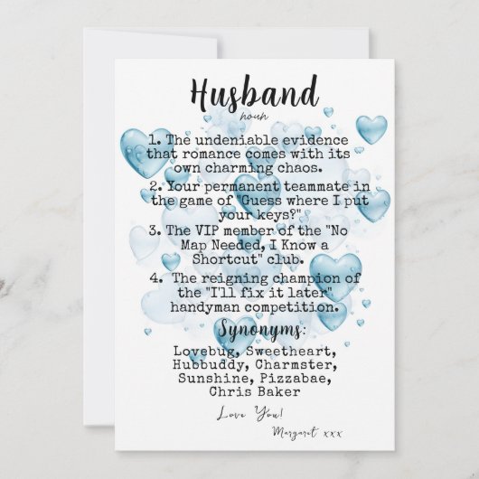 Carte de vacances plate Définition drôle de mari (Devant)
