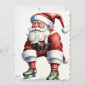 Carte de vacances plate du Père Noël en patins à r (Devant)