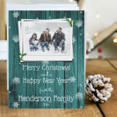 Carte de vacances plate en bois rustique sarcelle