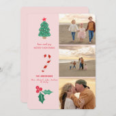 Carte de vacances plate en collage rose (Devant / Derrière)