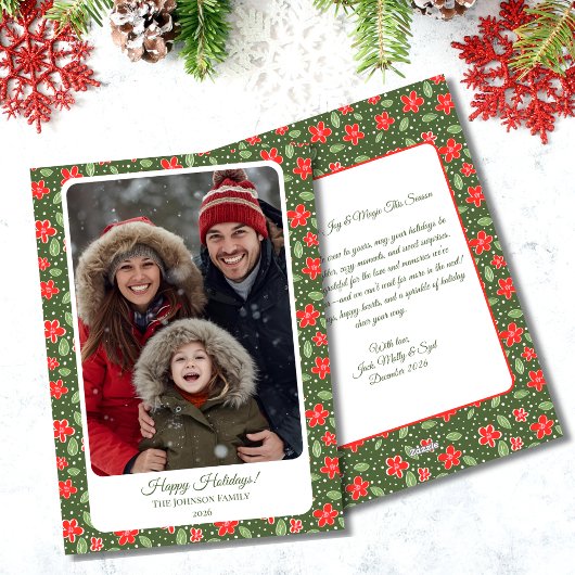 Carte de vacances plate et moderne avec fleurs rou