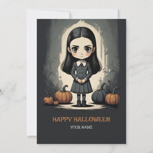 carte de vacances plate Halloween fille (Devant)