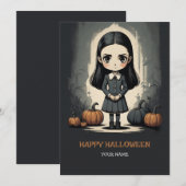 carte de vacances plate Halloween fille (Devant / Derrière)