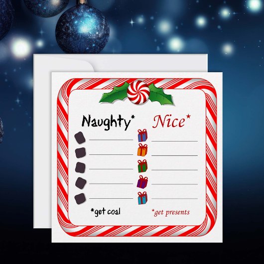 Carte de vacances plate Naughty or Nice 5,25" x 5,