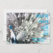 Carte de vacances plate PEACE, LOVE, JOY avec paon (Devant)