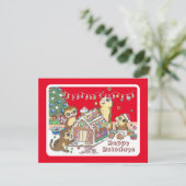 Carte de vacances plate rouge avec de mignons suri (Debout devant)