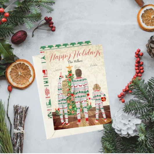 Carte de vacances plates pour famille de 3