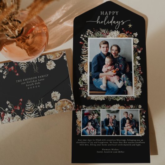 Carte de vacances pliable en trois noire