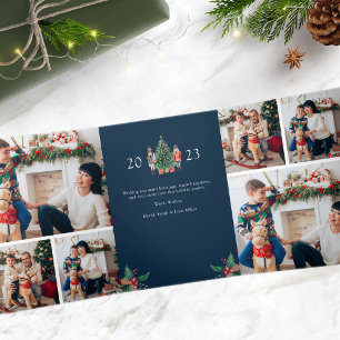 Carte de vacances pliable triple photo bleue