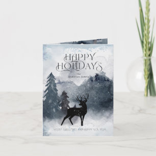 Carte de vacances pliante rustique bleu hiver