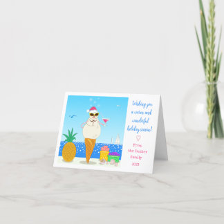 Carte de vacances pliée avec Père Noël tropical