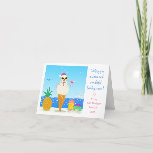 Carte de vacances pliée avec Père Noël tropical (Devant)