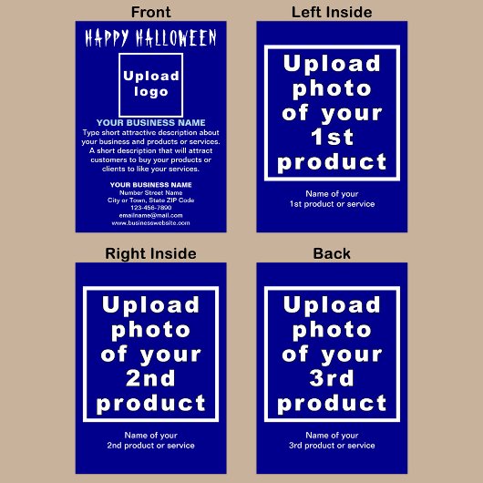 Carte de vacances pliée bleue Halloween d'affaires