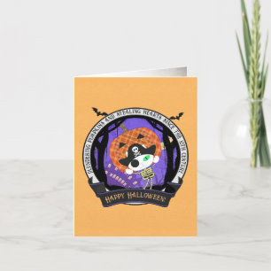 Carte de vacances pliée de chat squelette pirate