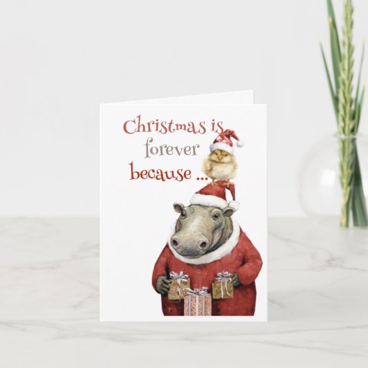 Carte de vacances pliée Hippopotame et Poule (Devant)