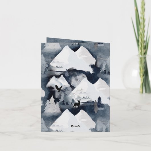 Carte de vacances pliée rustique bleu hiver (Dos)