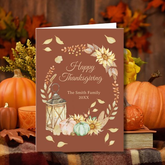 Carte de vacances pliée Thanksgiving Rustic Waterc