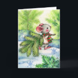Carte de vacances pour animaux mignons de Noël<br><div class="desc">Petit sapin de Noël - Twig la souris est au milieu des sapins rampants,  à la recherche du sapin de Noël parfait pour son nid douillet. Art par Carmen Medlin.</div>