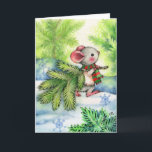 Carte de vacances pour animaux mignons de Noël<br><div class="desc">Petit sapin de Noël - Twig la souris est au milieu des sapins rampants,  à la recherche du sapin de Noël parfait pour son nid douillet. Art par Carmen Medlin.</div>