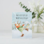 Carte de vacances pour cerfs de bois joyeux et bri (Debout devant)