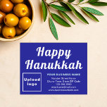 Carte de vacances pour petits appartements bleus d<br><div class="desc">Heureux Hanoukka ! Je vous souhaite la joie, la paix et la bénédiction de cette fête des lumières. Un jour férié pour célébrer et faire de la publicité pour votre entreprise. Carte de vacances petit format plat que vous pouvez customiser pour mettre votre marque d'affaires et avec l'accueil Hanoukka. Customisez-le...</div>