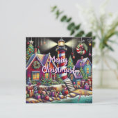 Carte de vacances pour phare de Noël Whimsical (Debout devant)