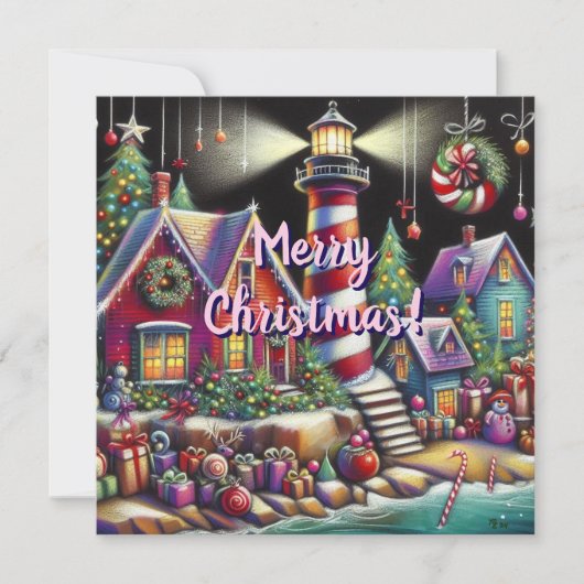 Carte de vacances pour phare de Noël Whimsical (Devant)