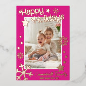Carte de vacances Real Foil Stars | Rose chaud | P (Recto)
