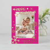 Carte de vacances Real Foil Stars | Rose chaud | P (Debout devant)