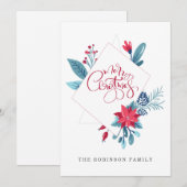 Carte de vacances Red Blue Joyeux Noël Floral Fram (Devant / Derrière)