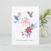 Carte de vacances Red Blue Joyeux Noël Floral Fram (Debout devant)