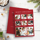 Carte de vacances Red Christmas Photo Collage<br><div class="desc">Carte de vacances Red Christmas Photo Collage. Cette carte branchée comprend un collage photo de 8 photos de famille avec des légendes sur un arrière - plan rouge. Le verso comprend du texte pour la personnalisation.</div>