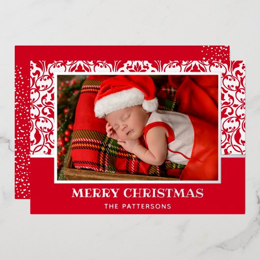 Carte de vacances Red Damask Foil (Recto/Verso)