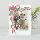 Carte de vacances Red & Green Christmas Plaid Bow  (Debout devant)