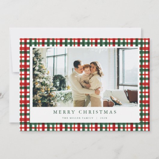 Carte de vacances Red Green Christmas Plaid Photo (Devant)