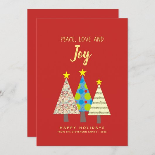 Carte de vacances Red Peace Love Joy (Devant / Derrière)